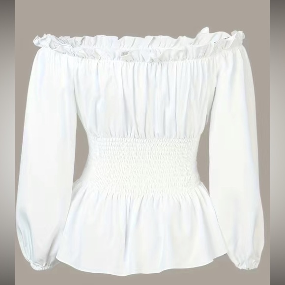 SAN ANDRE High-Neck Lace Long-Sleeve Ruffle Blouse, Made in USA, Women's Size Small polyester pale white type Vintage Second Hand